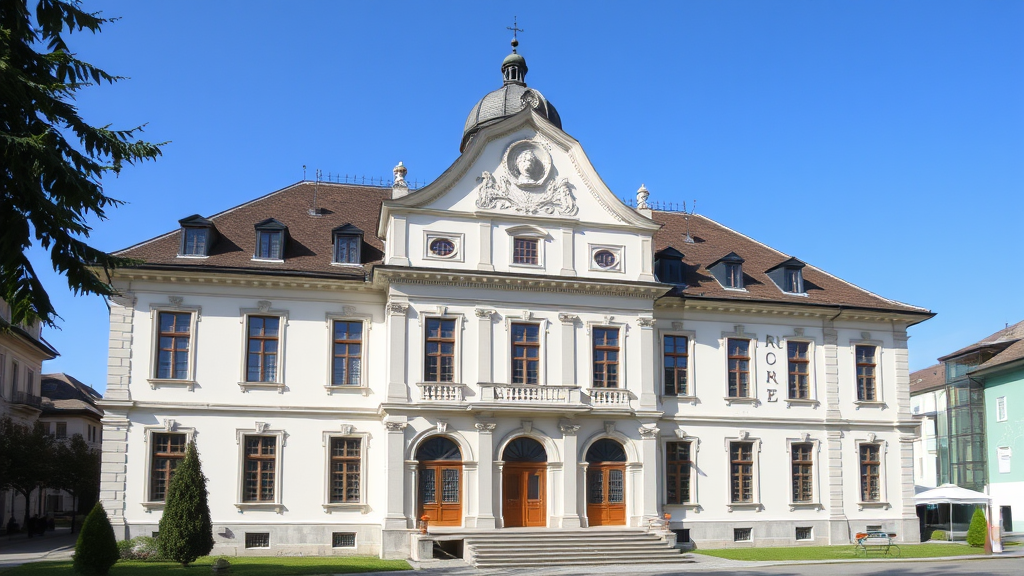 Außenansicht des Tiroler Landesmuseums Ferdinandeum in Innsbruck, ein neorenaissance Gebäude mit Kuppel und Fassadendetails bedeutender Tiroler Künstler.