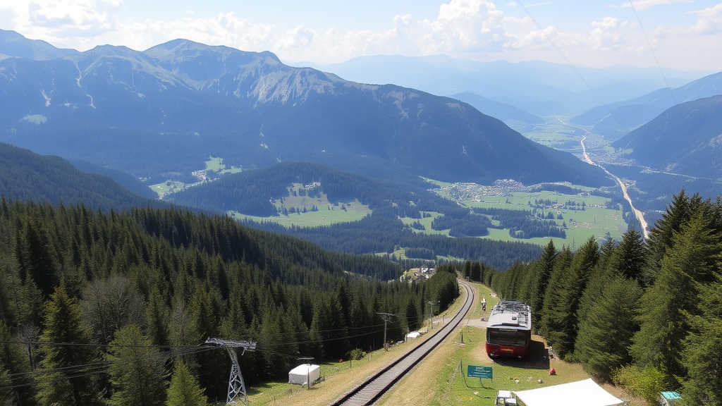 Rodelbahn in den Tiroler Alpen mit kurvenreichen Abfahrten durch Wald und Lichtungen, Blick auf das Karwendelgebirge und das Inntal.